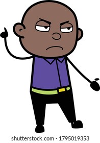 Angry Bald Black Man Cartoon with one hand raised