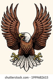 angry bald eagle in hand drawn style