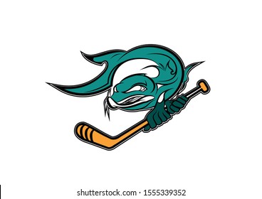 Angry Barracuda Fish Hockey Sport Logotype Emblem