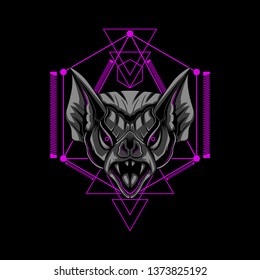 Angry Bat head geometry vector illustration Art - line violet ornament background -  design for t-shirt and other - vector.