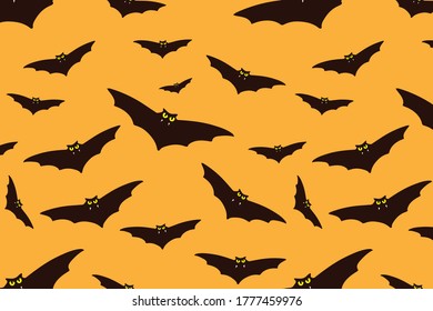 Angry bats attack on the sunset. Halloween bats seamless pattern. Hand drawn illustration for fabric, textile, wallpaper, wrapping paper,  background