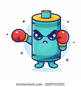 angry battery character mascot playing boxing sport isolated cartoon