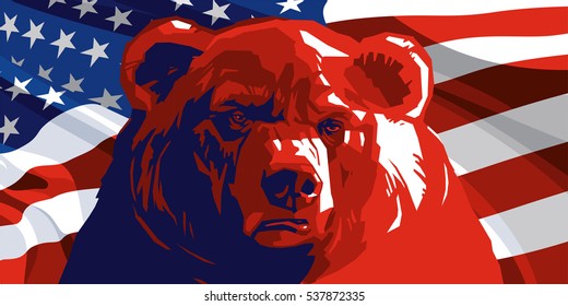 Angry Bear And American Flag