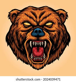 Angry Bear Cartoon Mascot Aggressive Vector illustrations for your work Logo, mascot merchandise t-shirt, stickers and Label designs, poster, greeting cards advertising business company or brands.