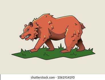 Angry bear, dangerous beast. Vector isolated illustration