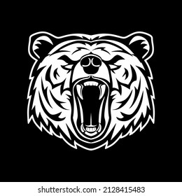 emblema de oso enojado. Diseño de impresión para camisetas. El oso agresivo es el símbolo de un equipo deportivo. Ilustración vectorial del diseño del logotipo del oso sobre fondo negro