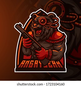angry bear esport logo and mascot design