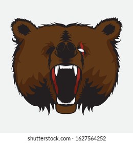 Angry Bear Face Illustration With Editable Vector