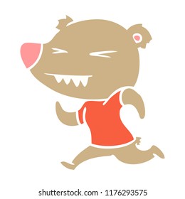 angry bear flat color style cartoon running