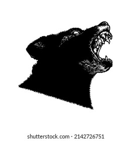 Angry Bear Head, Abstract Black Sign On White Background, Vector Illustration