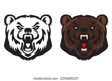 Cabeza de oso enojada. Cabeza De Mascota De Oso Grizzly. Elemento de diseño para logotipo, etiqueta, signo, insignia.