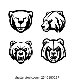 Wütender Bärenkopf. Grizzly Bear Maskottchen Kopf. Design-Element für Logo, Label, Zeichen, Badge.