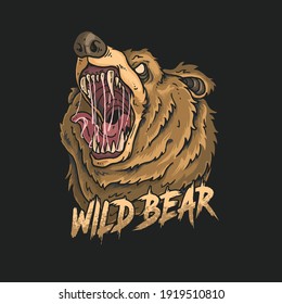 angry bear head illustration vector