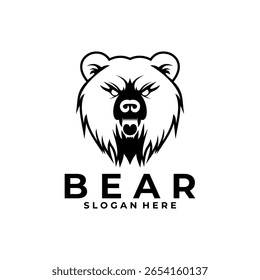 Plantilla de Vector de diseño de logotipo de línea de cabeza de oso enojado.