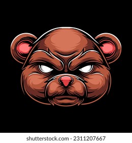 angry bear head mascot character illustration