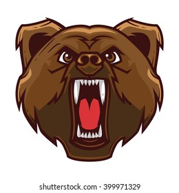 Angry bear head mascot, character illustration