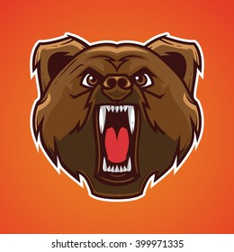 Angry bear head mascot, character illustration
