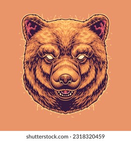 angry bear head mascot illustration for tshirt design, logo, or stickers.