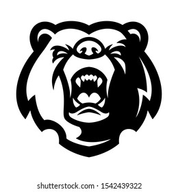 Angry bear head mascot logo black and white