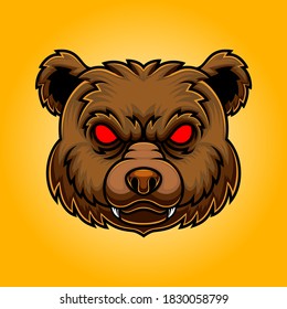Angry bear Head Mascot Logo Illustration
