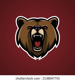 Angry Bear Head Mascot Logo Vector Illustration Design - Animals Mascot Logo