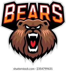 Angry bear head mascot,Bear logo template vector.  Vector illustration