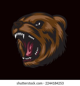 ANGRY BEAR HEAD SHOWING TEETH VECTOR