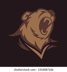 Angry bear head vector image. Grizzly with big teeth.