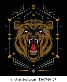 Angry bear illustration with roaring face