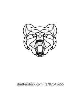 Angry Bear Logo Design With Sharp Fangs - Abstract Line Art / Monoline Logo Vector Illustration. Eps 10.