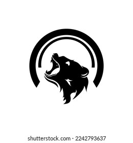 Angry bear logo design surrounded by a half circle