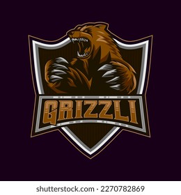 Angry Bear Logo. Bear E-Sport Mascot Logo Design Vector Illustration Template