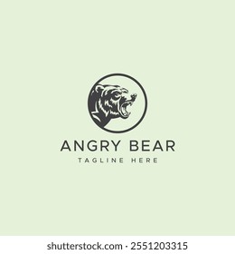 Angry Bear Logo Linie Symbole. Marke für Wildtiere. Grizzlige Vektorgrafik.