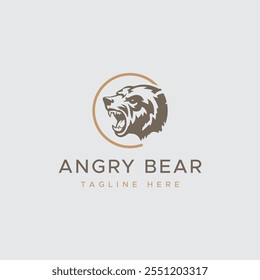 Angry Bear Logo Linie Symbole. Marke für Wildtiere. Grizzlige Vektorgrafik.