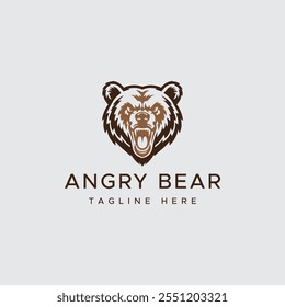 Angry Bear Logo Linie Symbole. Marke für Wildtiere. Grizzlige Vektorgrafik.