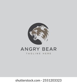 Angry Bear Logo Linie Symbole. Marke für Wildtiere. Grizzlige Vektorgrafik.