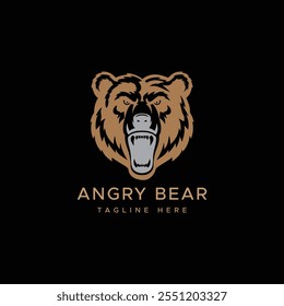 Angry Bear Logo Linie Symbole. Marke für Wildtiere. Grizzlige Vektorgrafik.