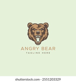 Angry Bear Logo Linie Symbole. Marke für Wildtiere. Grizzlige Vektorgrafik.