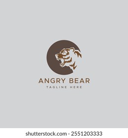 Angry Bear Logo Linie Symbole. Marke für Wildtiere. Grizzlige Vektorgrafik.