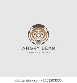 Angry Bear Logo Linie Symbole. Marke für Wildtiere. Grizzlige Vektorgrafik.