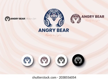 Angry Bear Logo – Is Perfect for Sports Logo, blogs, and websites. Colors and text are easy to customize.
