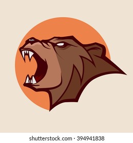 angry bear for logo, simple illustration, sport team emblem, security idea, mascot, color, vector