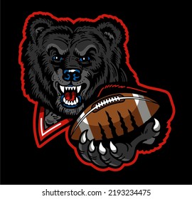 Angry Bear Mascot Holding Football In Claw For School, College Or League