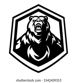 Angry bear mascot logo vector black and white