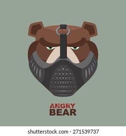 Angry bear in mask. A ferocious wild animal