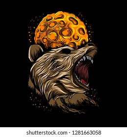 Angry Bear moon background vector illustration