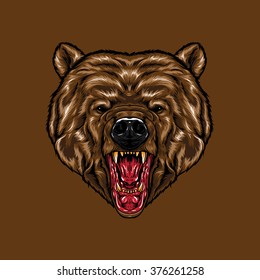 Angry Bear with open mouth showing canine.