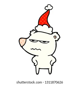 angry bear polar hand drawn comic book style illustration of a wearing santa hat