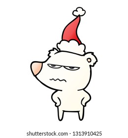 angry bear polar hand drawn gradient cartoon of a wearing santa hat