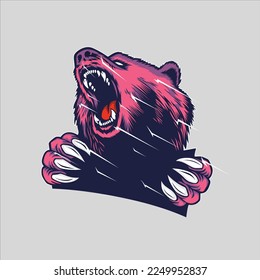 Angry Bear Roaring Mascot Icon. Grizzly Bear with Claws Logo